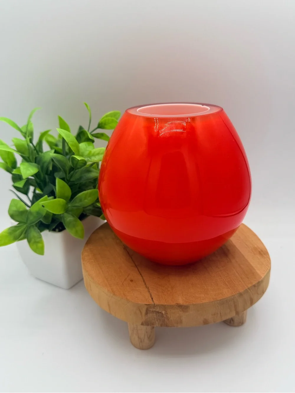 Handmade Red Art Glass Globe Vase Heavy Round Rose Bowl